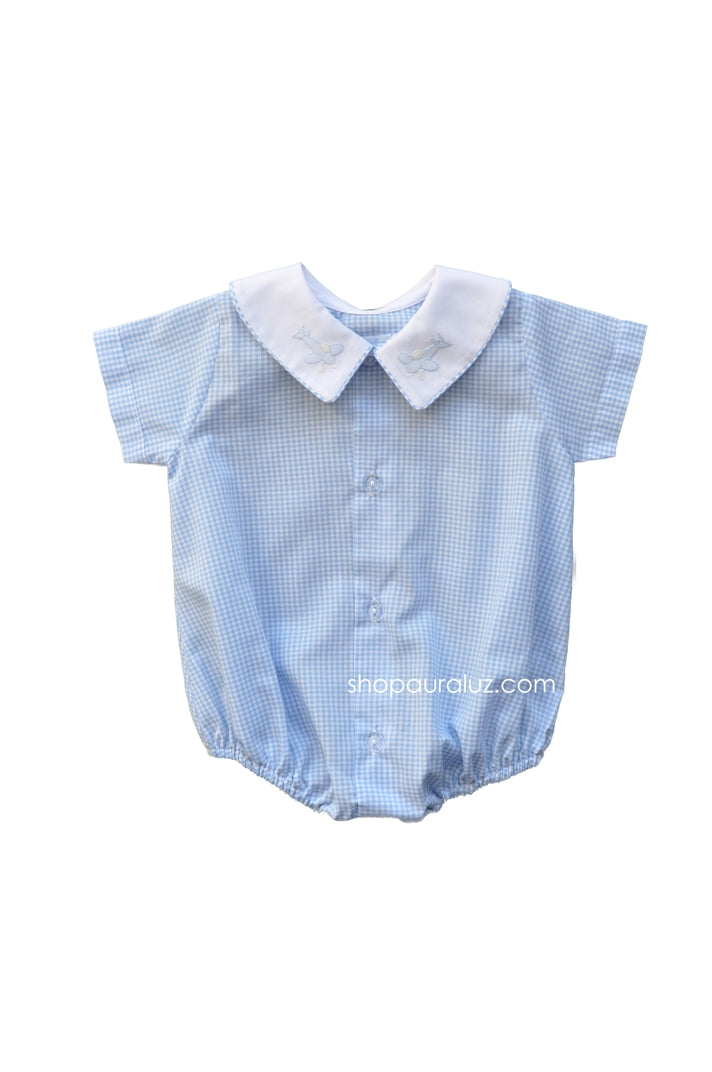 Auraluz Boy Bubble/Button-Front..Blue check w/white boy collar and embroidered airplanes