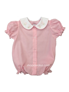 Auraluz Girl Bubble/Button-Front..Pink check w/white p.p. collar and embroidered tulips