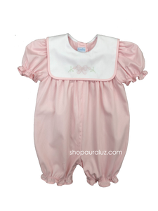 Auraluz Pique Shortall..Pink with white square collar and embroidered bow
