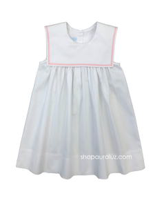Auraluz Pique Sleeveless Dress..White with pink ribbon trim