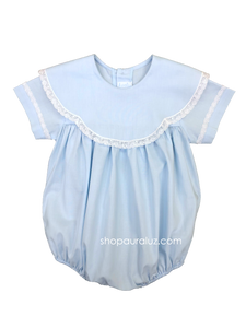 Auraluz Bubble...Blue with white lace, scalloped round collar