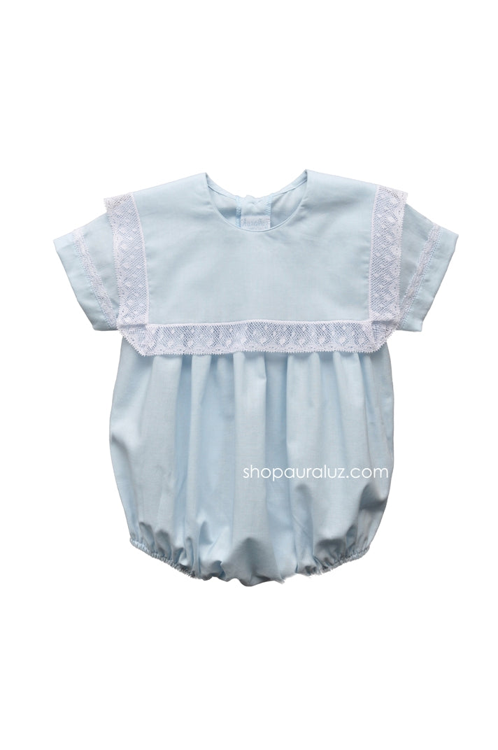 Auraluz Boy Bubble..Blue with white lace and square collar