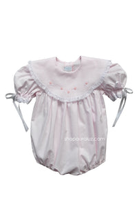 Auraluz Bubble..Pink with white lace,scalloped round collar and embroidered flowers