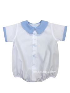 Auraluz Boy Bubble/Button-Front..White w/blue check boy collar and embroidered fish