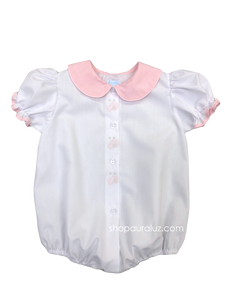 Auraluz Girl Bubble/Button-Front..White w/pink check p.p. collar and embroidered fish