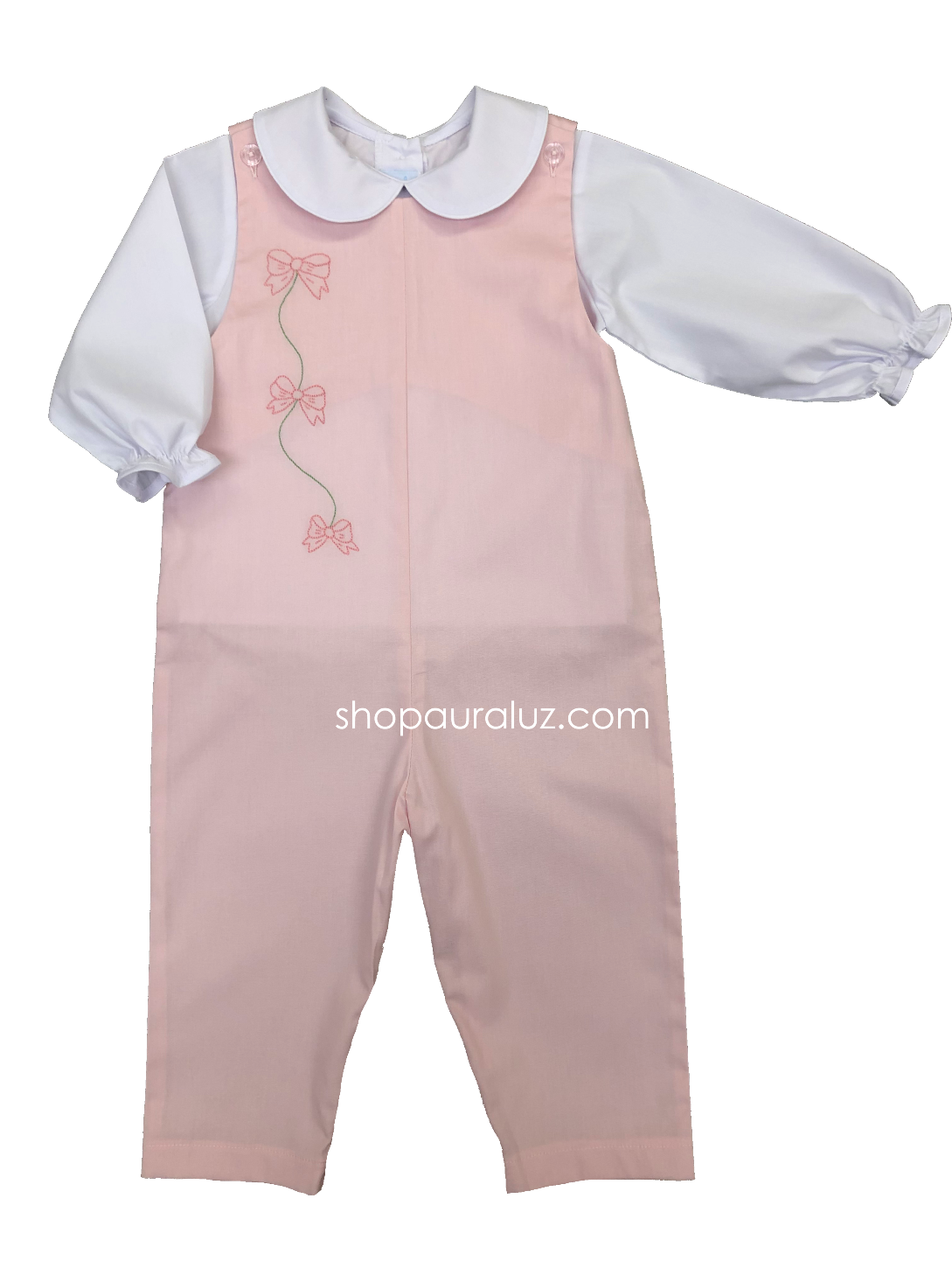 Auraluz Overall/Blouse Set...Pink with embroidered bows