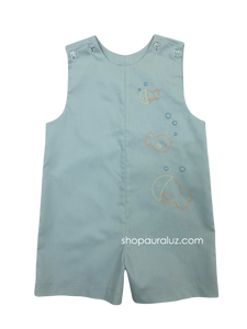 Auraluz Boy Sleeveless Shortall...Teal with embroidered fish
