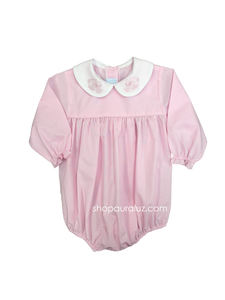 Auraluz Girl Bubble l/s...Pink check with white p.p.collar and embroidered doves