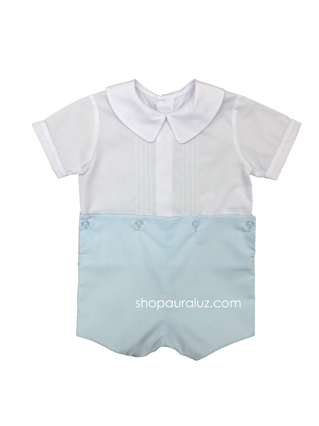 Auraluz Boy Button-On...Blue/white with boy collar and tucks