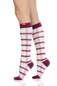 Block Plaid: Cream & Raspberry (Cotton) compression socks