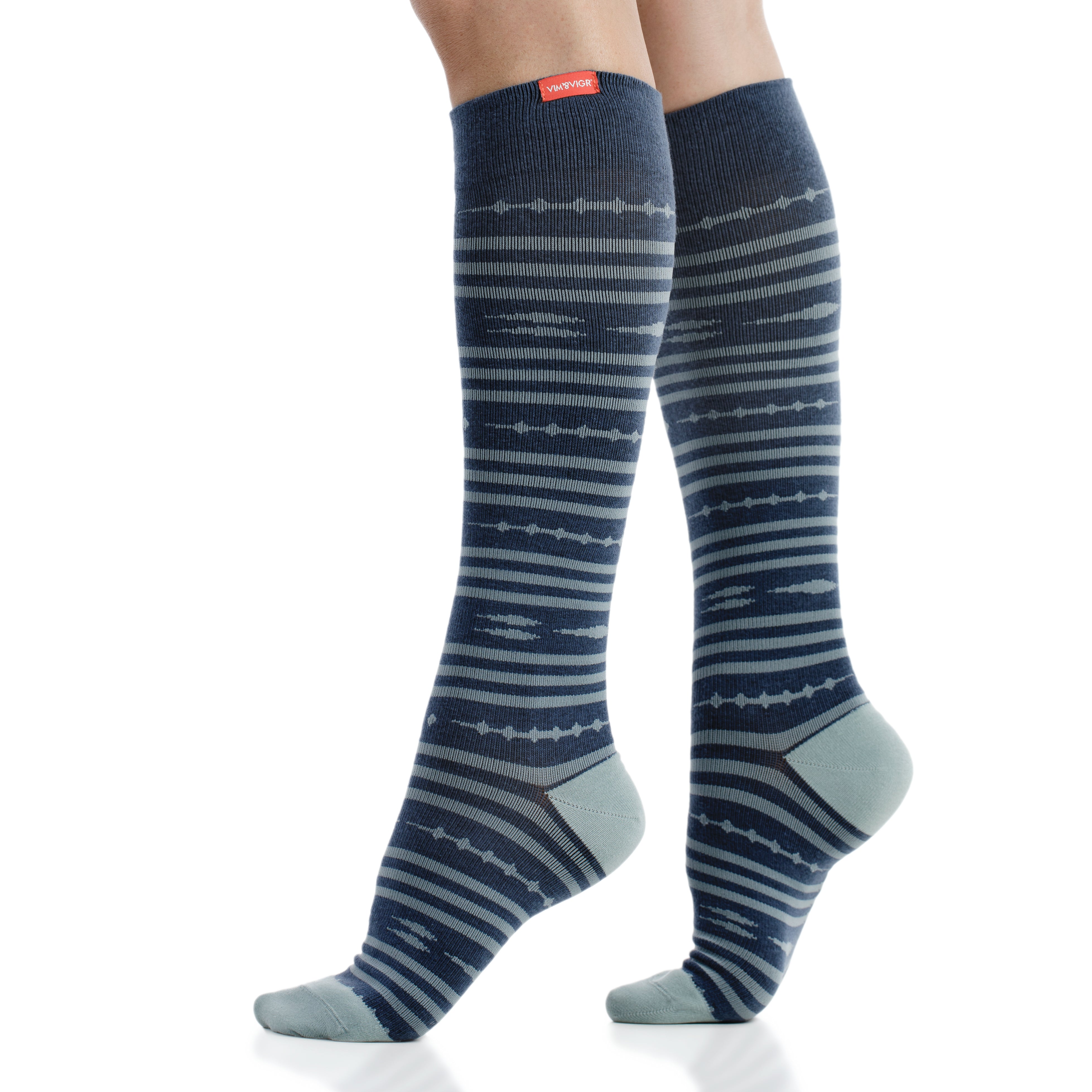 Global Stripe: Dark Blue (Cotton) compression socks