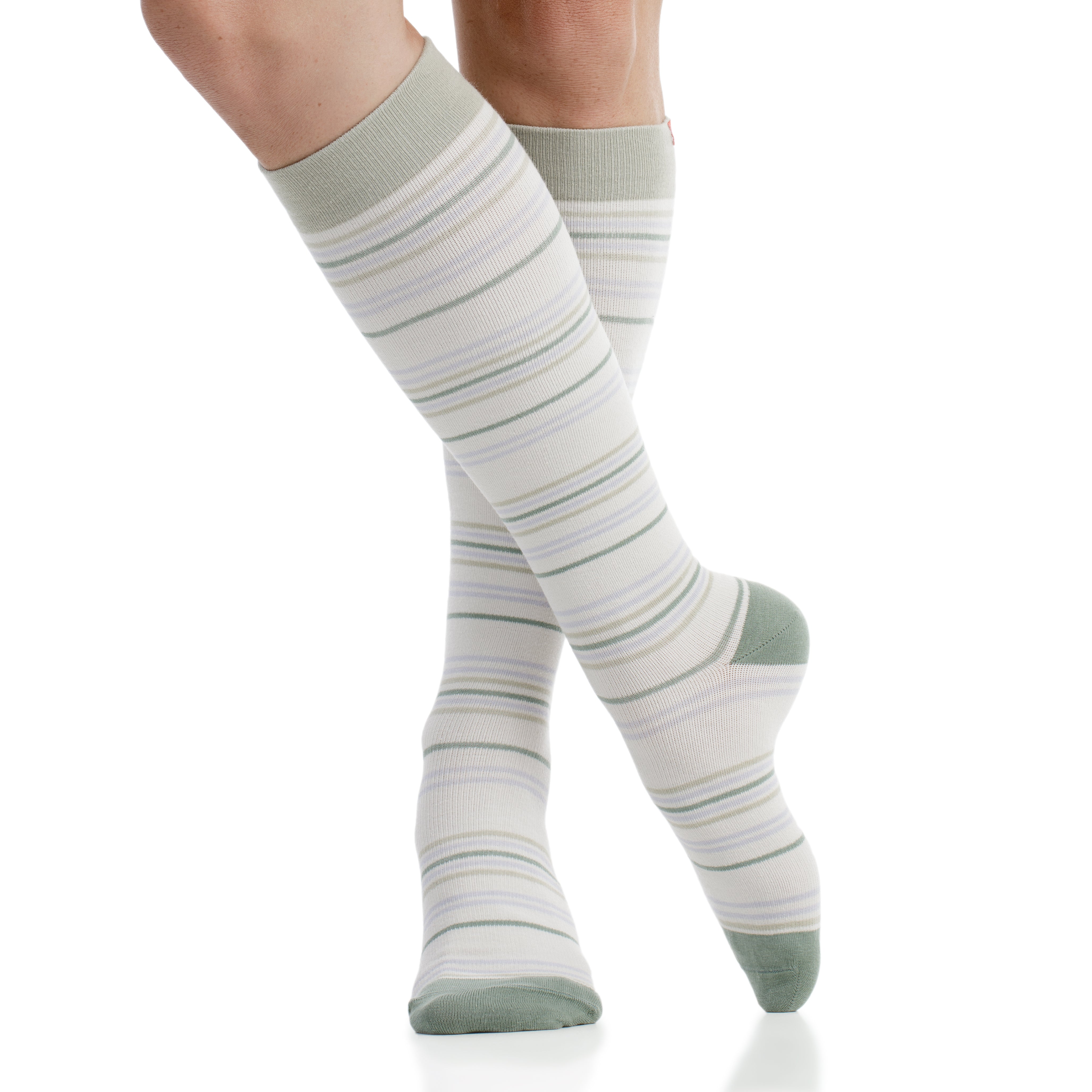 Serenity Stripe: Lavender & Sage (Cotton) compression socks