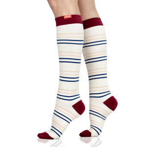 Fresh Stripe: Cream & Peach(Nylon) compression socks