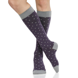 Petite Dots: Eggplant & Grey (Cotton) compression socks
