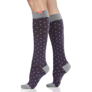 Petite Dots: Eggplant & Grey (Cotton) compression socks