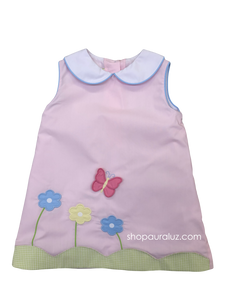 Pink Sleeveless Dress with butterfly garden applique